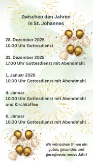Gottesdienste in der Zeit von 28.Dezember bis 6. Januar