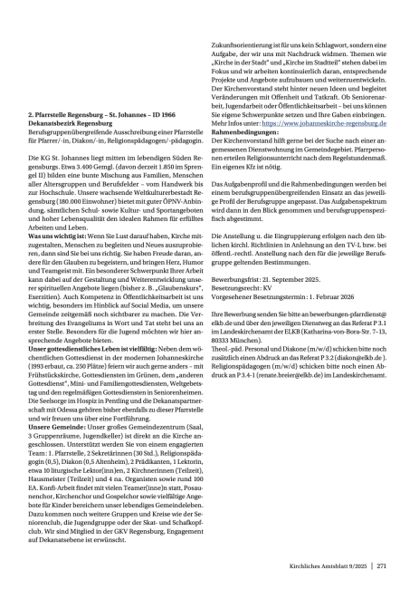 Ausschreibung 2. Pfarrstelle